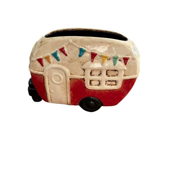 Ceramic‎ Card Mail Holder Trailer Camper Red White Quirky Whimsical Fun Decor - Picture 1 of 8